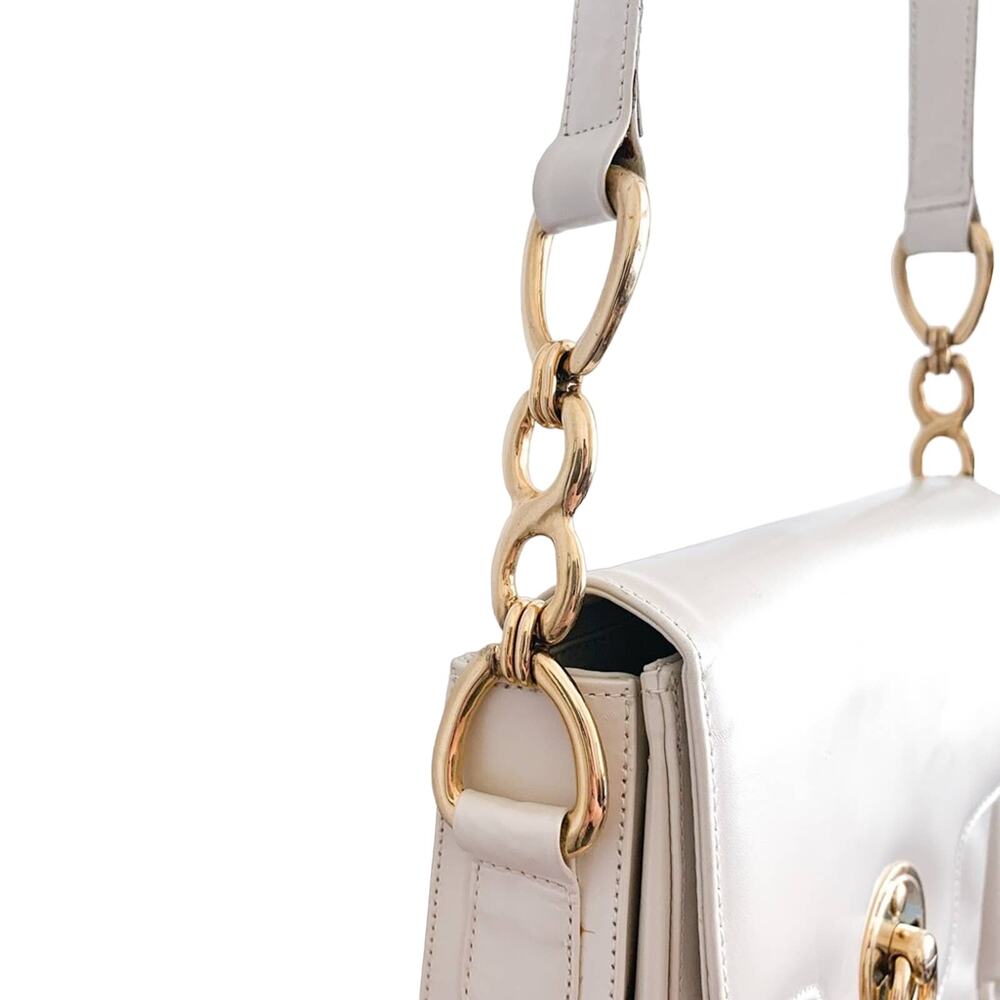 Stuart Weitzman Boxy Pearl Flat and Chain Crossbody Bag Purse White Gold Small - Picture 4 of 14